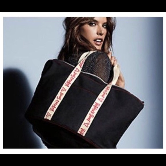 Victorias Secret Black Canvas Signature Tote